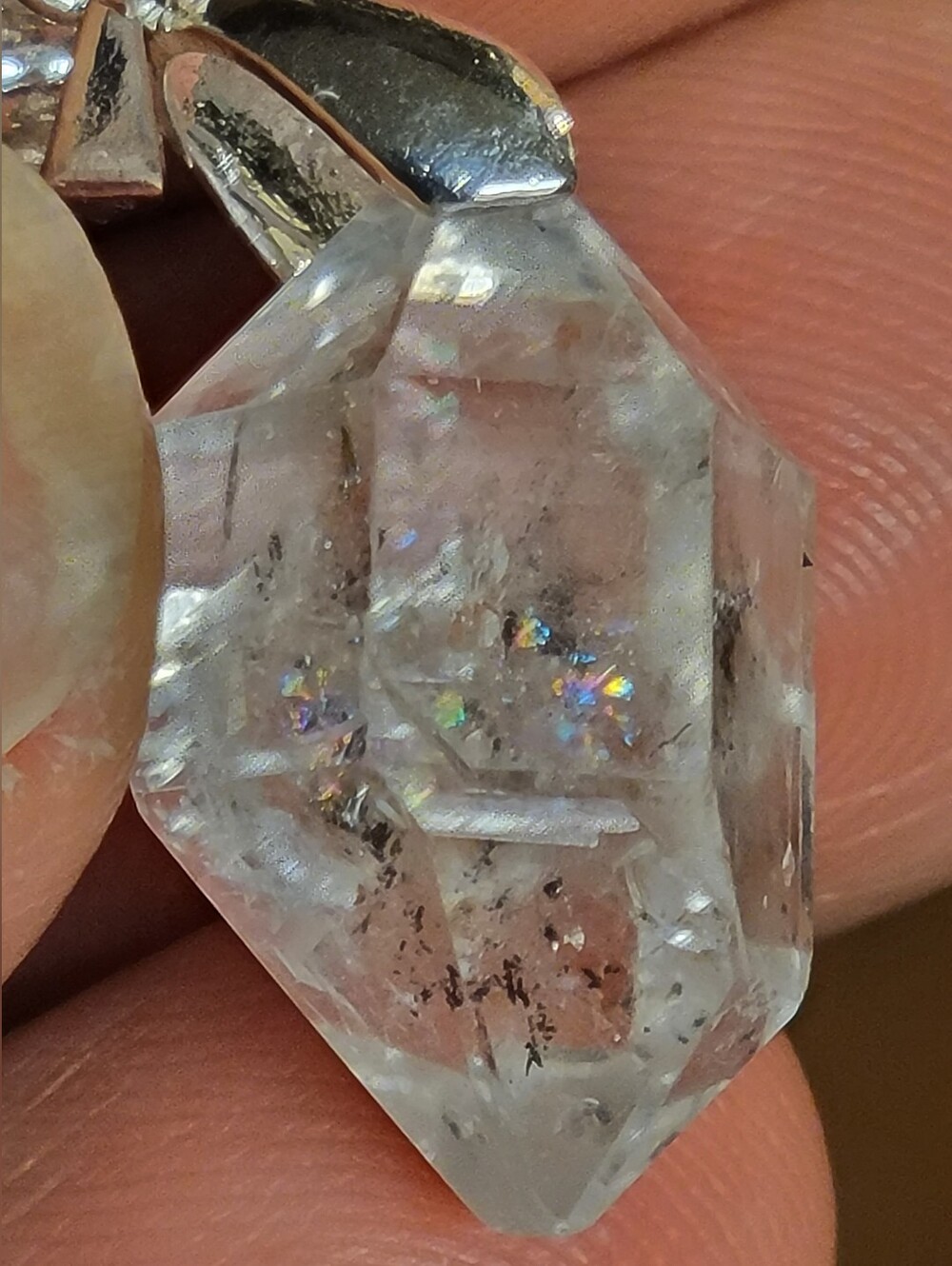 15.80ctw Herkimer Diamond crystal pendant with rainbow inclusions